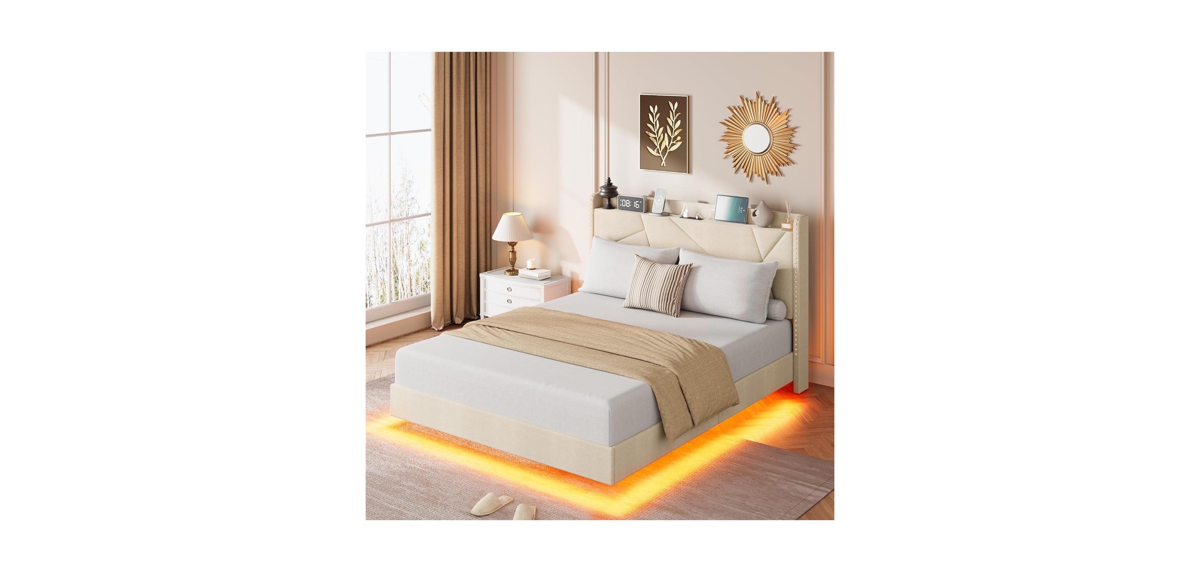 gaomon Easy Assembly Full Size Floating Bed Frame Space Saving, for Living Room
