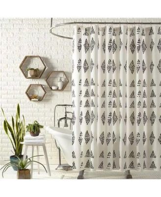 72x72 Cotton Polly Shower Curtain with Black and White Dot Design