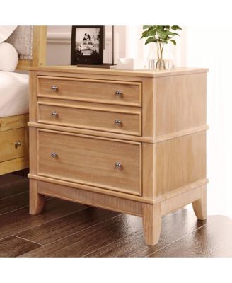 Hazel 3-Drawer Side Table with Pewter Hardware, End Table Nightstand for Bedroom