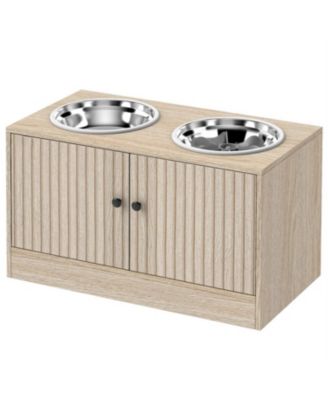 23.6 in. Wide Dog Bowls with Storage Cabinet in Oak