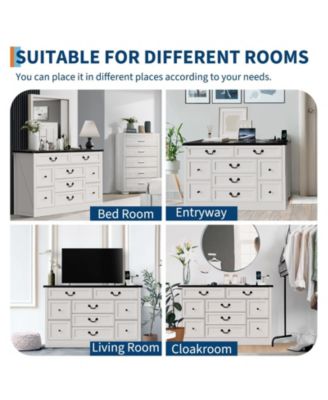  Dresser with Power Outlet, Farmhouse Dresser with Metal Handle