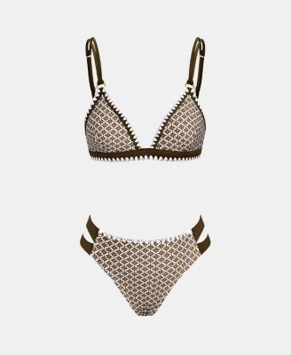 Women's V-Neck Triangle Bikini Set with Side Tab Bottom
