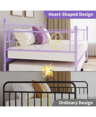 Twin Metal Daybed with Trundle, Heart-Shaped Headboard, Upholstered Design, Space-Saving Sofa Bed