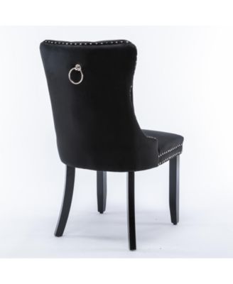 Modern Velvet Upholstered Dining Chairs Set of 2, Mid Century Kitchen Side Chairs with Back Pull Rod for Kitchen, Living Room