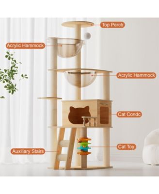 59" Modern Cat Tower with Sisal-Covered Scratching Posts in Natural