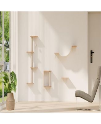Wall-mounted Cat Tree in Natural Wood