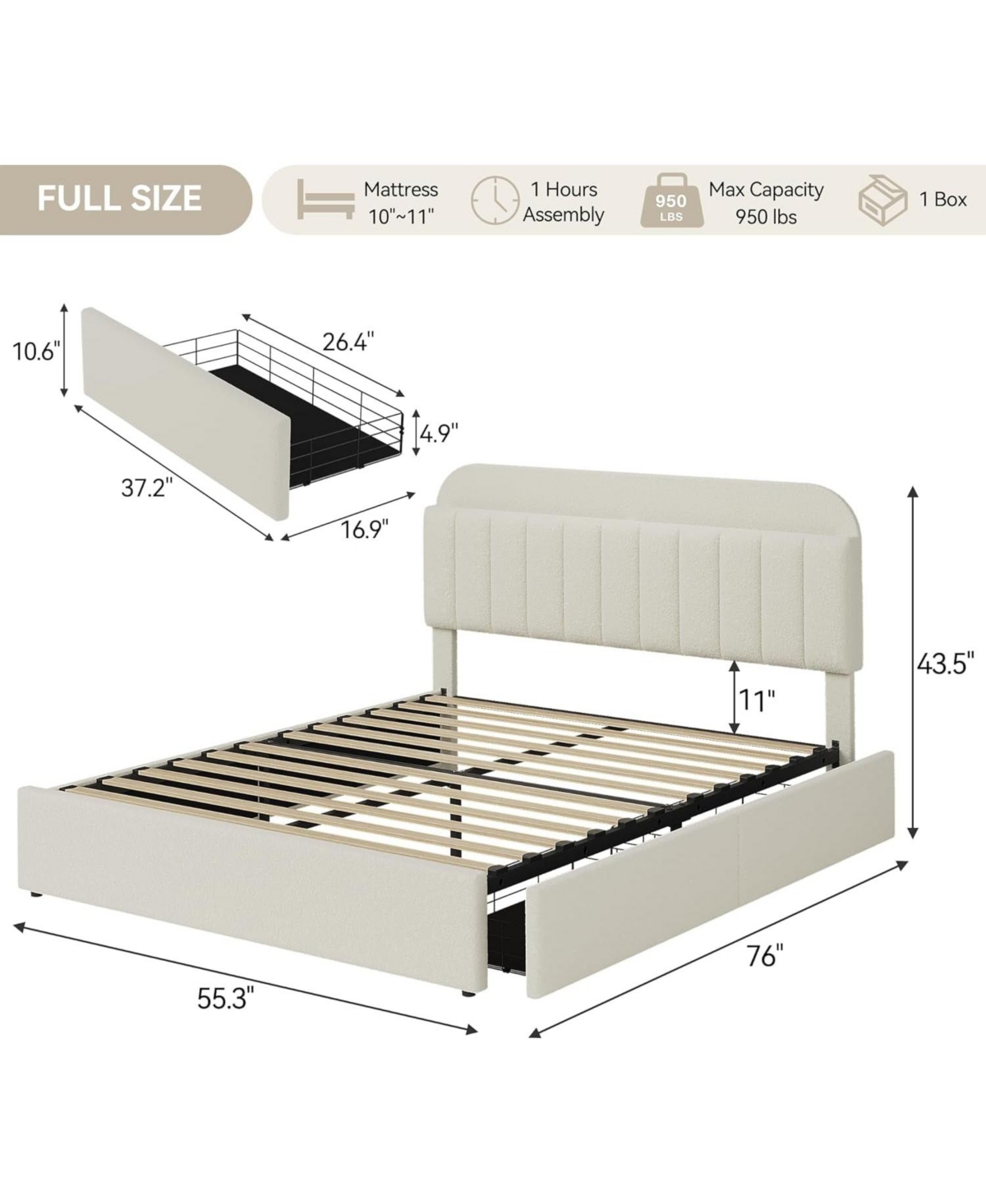 Gaomon Full Size Bed Frame Space Saving, for Living Room