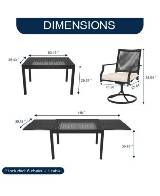 7-Piece Outdoor Dining Set Aluminum Extendable Table 53"- 106" with Swivel Dining Chair Outdoor Swivel Chairs
