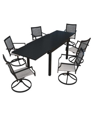 7-Piece Outdoor Dining Set Aluminum Extendable Table 53"- 106" with Swivel Dining Chair Outdoor Swivel Chairs
