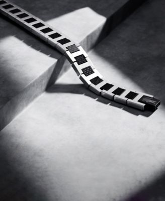 Men's Metropole Silver-Tone Stainless Steel Black IP Bracelet