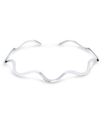 Wave Zig Zag Geometric Collar Choker Necklace .925 Silver Sterling