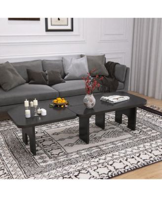 Modern Black Wooden Nesting Coffee Table Set, 70.86" Extendable Splicing Center Table for Living Room
