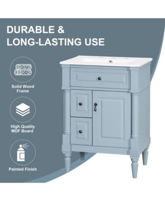 24 in. Freestanding Bathroom Vanity with Sink, Flip Drawer, Adjustable Shelf, Solid Rubberwood Frame, MDF Panels and Metal Handles