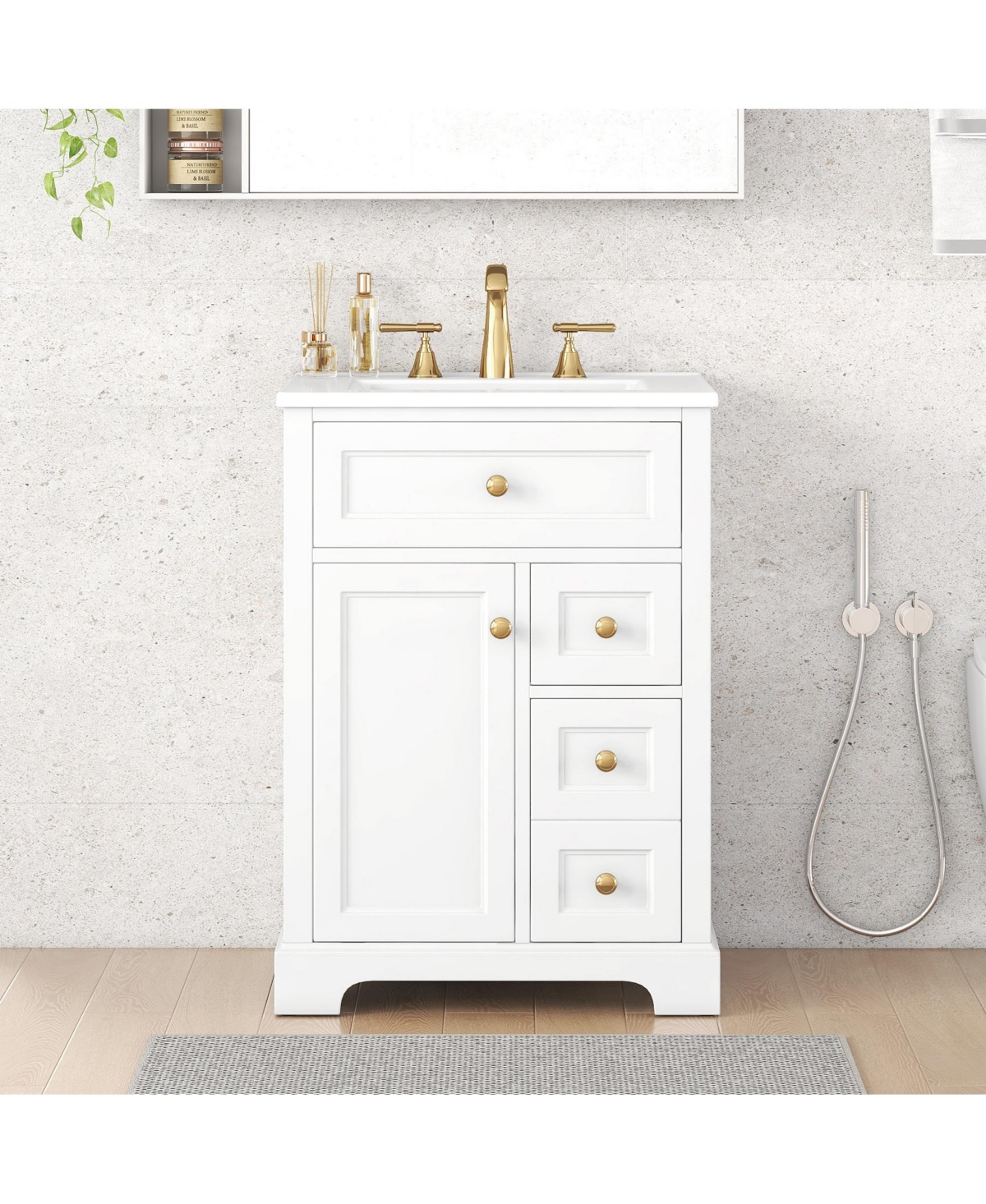 Cesicia 24 in. Bathroom Vanity with Sink, 3 Drawers & Cabinet with 2-Tier Door Storage Rack, Soft-Close Door & Drawers for Small to Medium Bathrooms