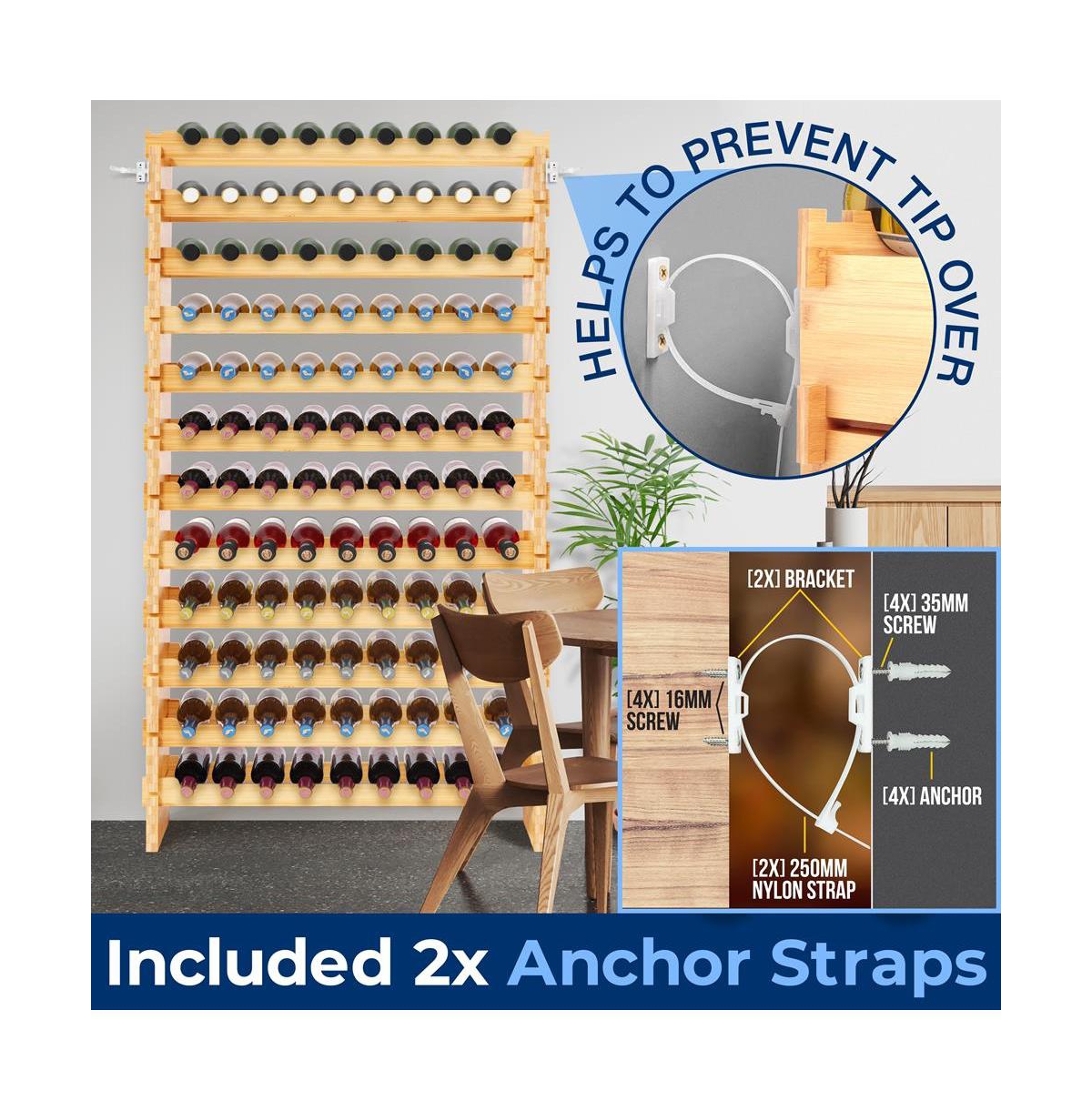 NutriChef 12-Tier Bamboo Wine Shelf for 108 Bottles with Adjustable Shelves