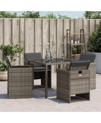 Patio Chairs with Cushions 4 pcs Gray Poly Rattan