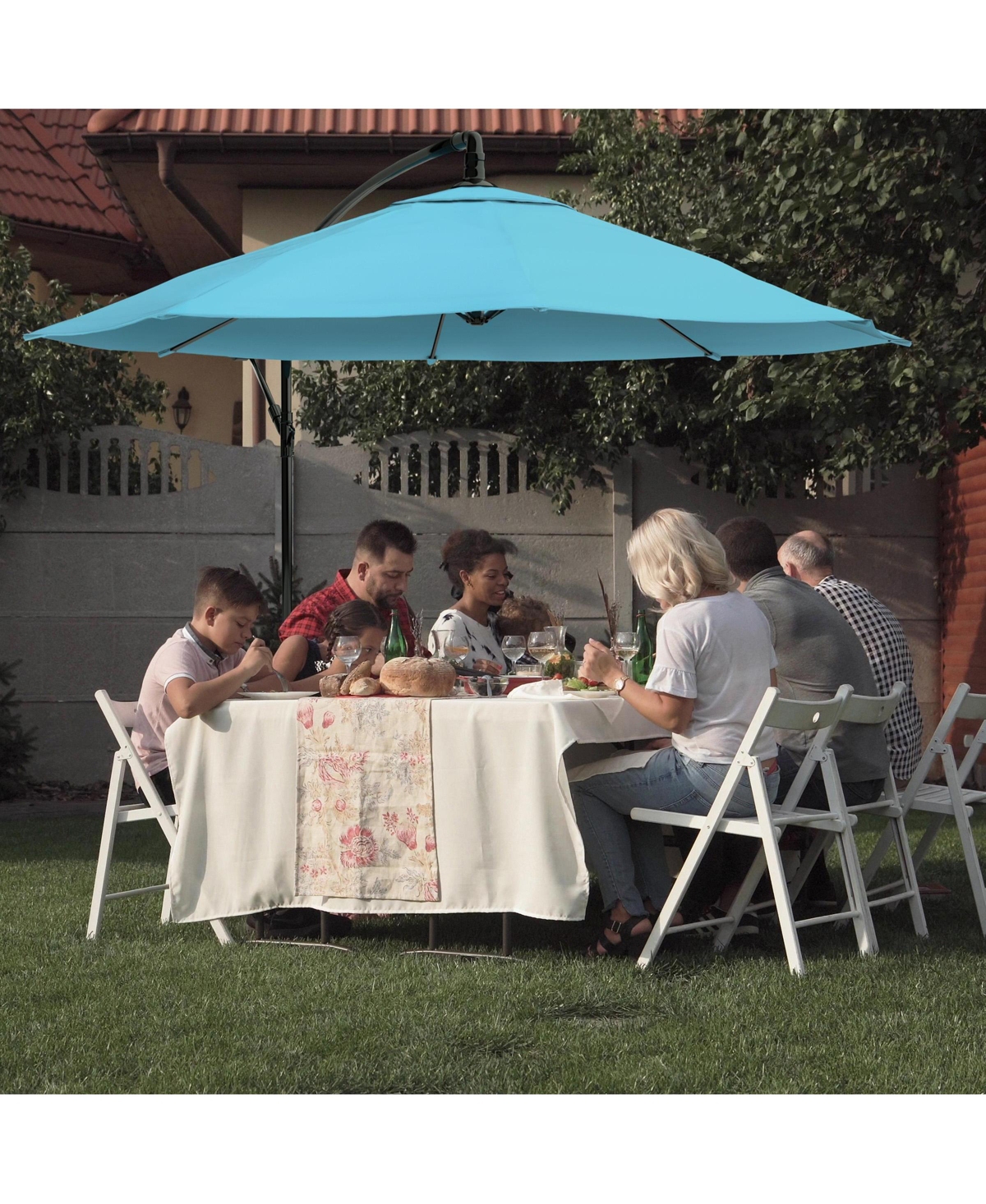 Patio Umbrella, Hanging with Base by Pure Garden
