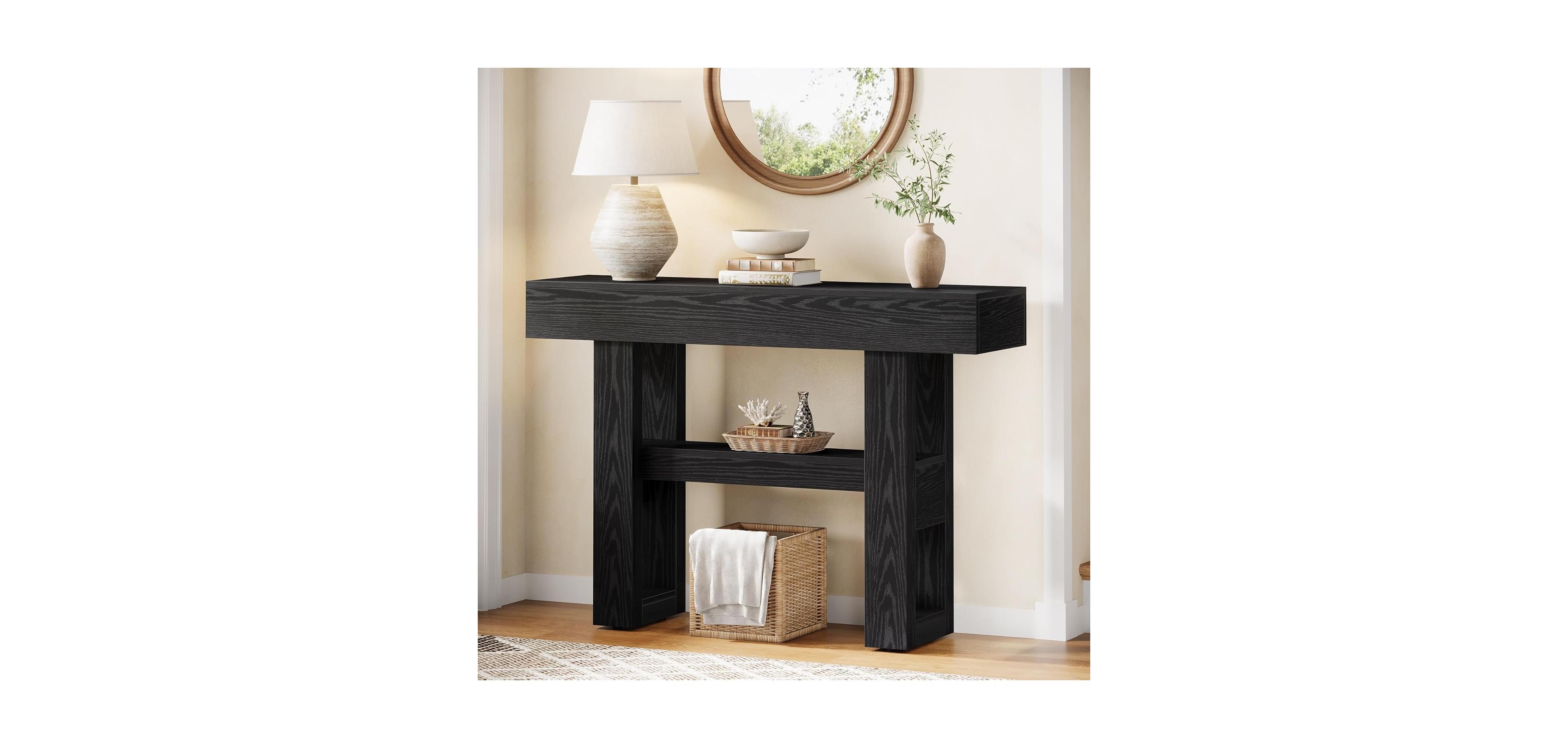 Tribesigns 41.34-Inch Farmhouse Console Table, 2-Tier Narrow Sofa Table Behind The Couch