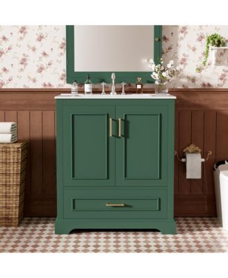 Freestanding 30 in. Bathroom Vanity with Sink, MDF and Solid Wood Frame, 1 Divider Drawer and 2 Soft-close Doors (Double Shelf on Door)