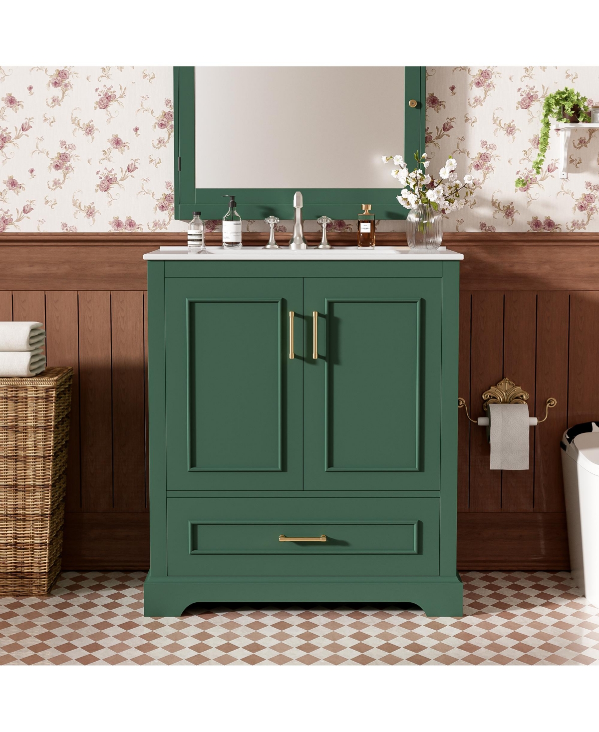Cesicia Freestanding 30 in. Bathroom Vanity with Sink, Mdf and Solid Wood Frame, 1 Divider Drawer and 2 Soft-close Doors (Double Shelf on Door)