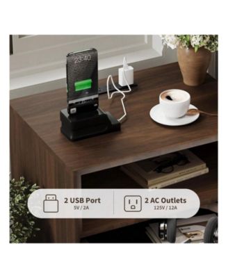 2PCS Fluted Night Stand Wood Tall Nightstands With Charging Station USB Ports And Outlets Nightstand Bedside Table