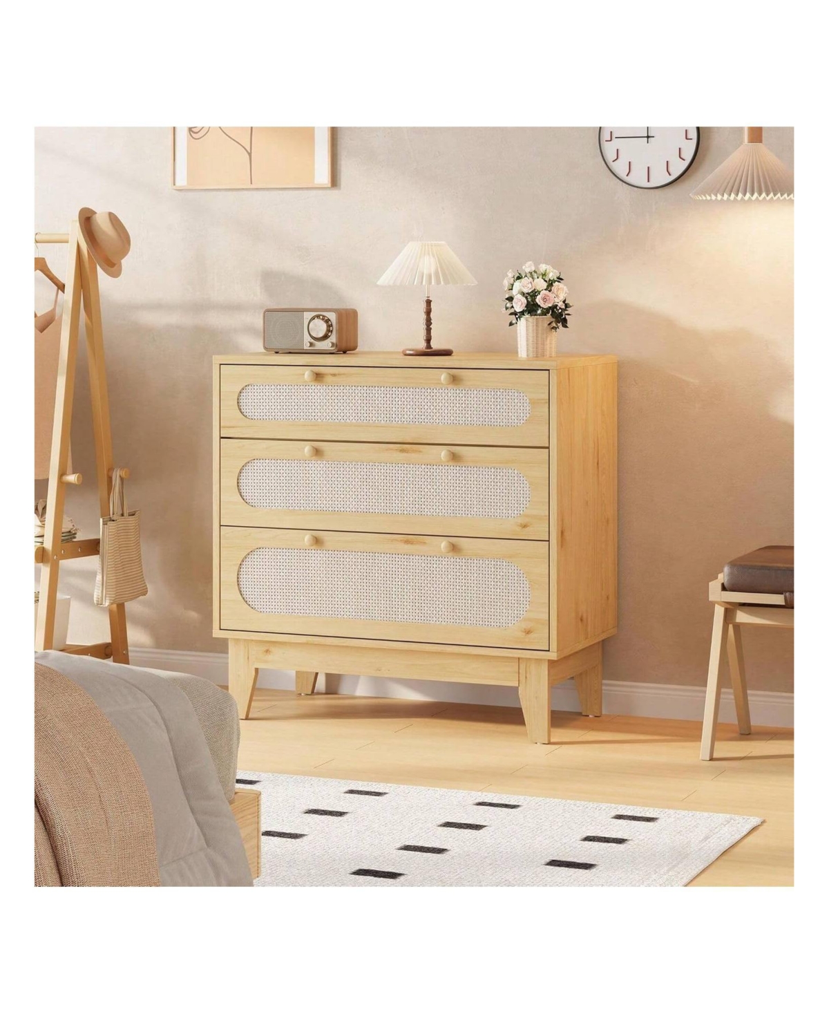 gaomon Home Rattan Nightstand With Drawers Modern Large Bedside Table Night Stand For Bedroom