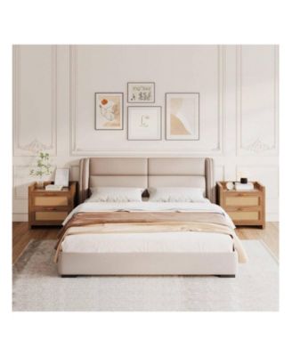 Nightstands Set Of 2 With Rattan Drawer Modern Night Stand For Bedrooms Wooden 2 Drawer Bedside Table Side Table