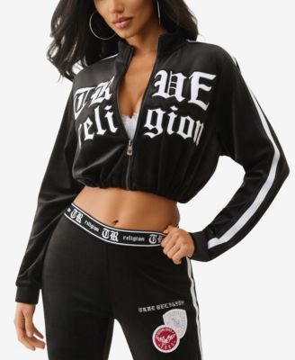Women's Cropped Velour Track Zip Up Top