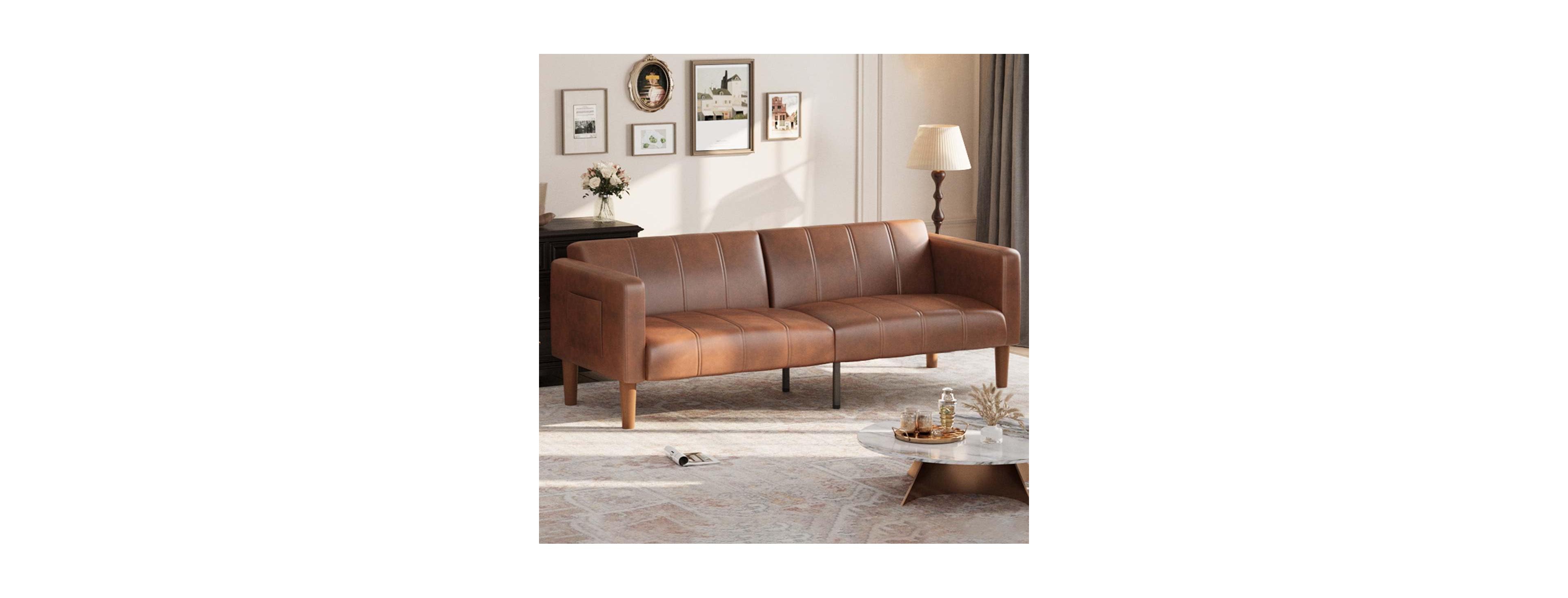 gaomon 75 Inch Futon Sofa Bed - Convertible Sleeper - Faux Leather Small Couch - Loveseat - Mid-Century Modern Couch for Living Room/Bedroom