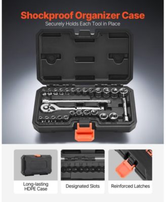 27-Pc 1/4" Socket & Ratchet Set, SAE/Metric, CR-V Steel, Case Included.