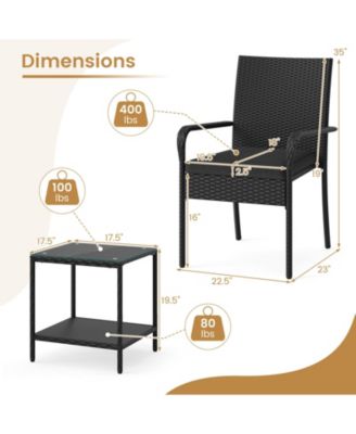 3PCS Patio Set with Cushions and Glass Table for Outdoor Use