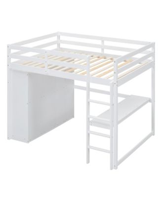 Wood Full Size Loft Bed with Built-in Wardrobe, Desk, Storage Shelves and Drawers