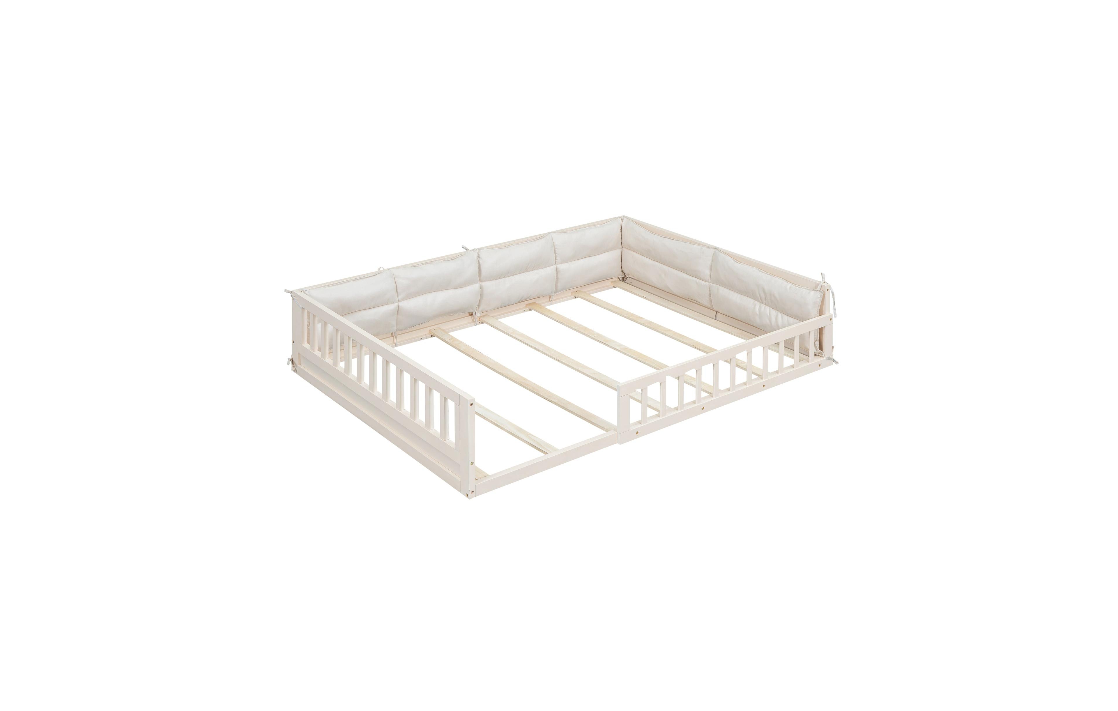 Boyel Living Wood Full Upholstered Platform Bed with Guardrail and Pillow