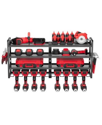 Wall-Mount Tool Organizer, 4-Tier Rack with 8 Drill Holders & Screwdriver Slots.