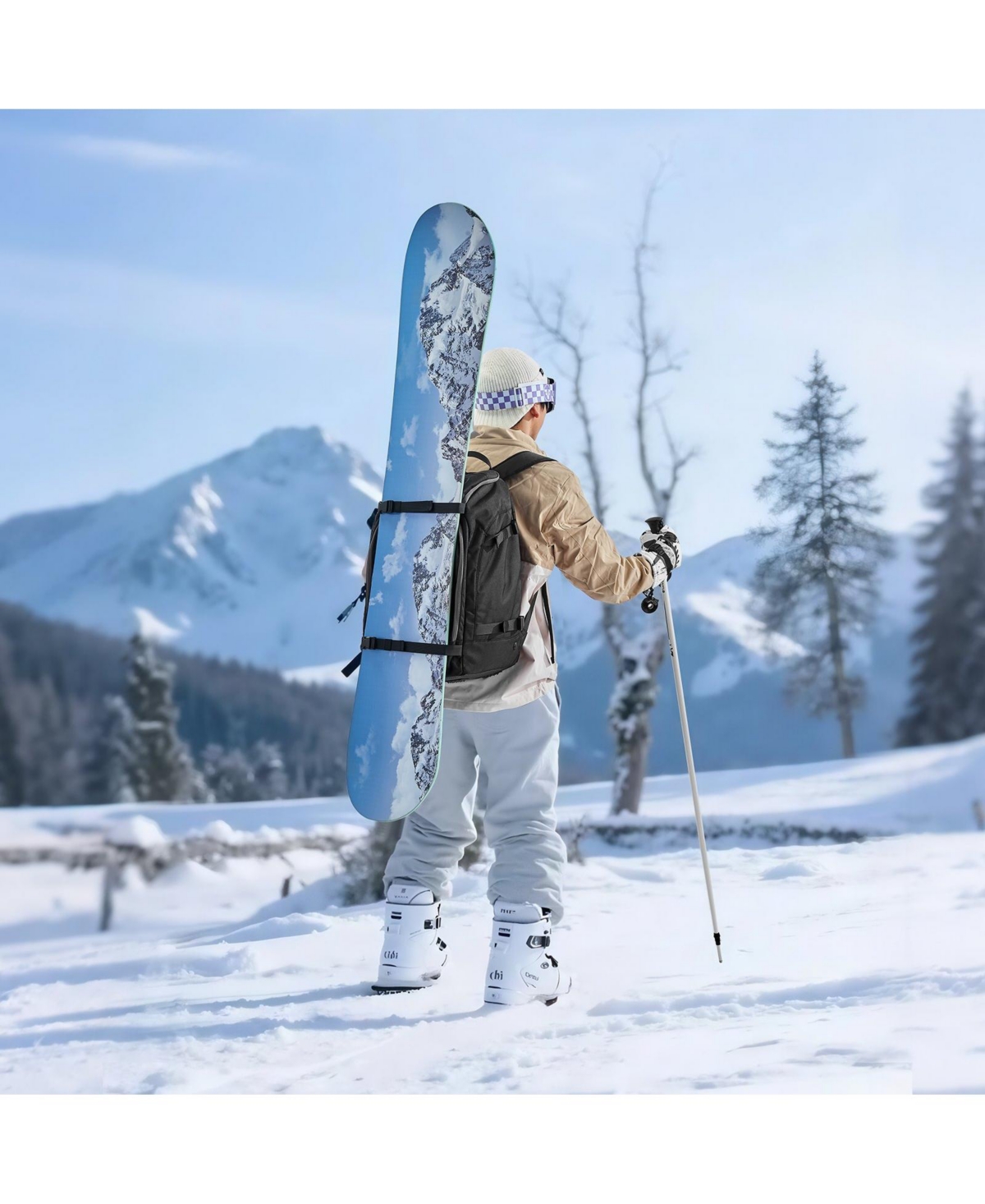 Mecale 55L Ski Boot Bag Travel Backpack, Waterproof Exterior and Bottom, Durable 1680D Oxford, for Men and Women, Black