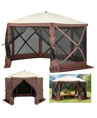 12 x 12 ft 6-Sided Pop-Up Gazebo Screen Tent, Mesh Windows, Carry Bag, Ground Stakes, Large Shade Canopy for Outdoor Use