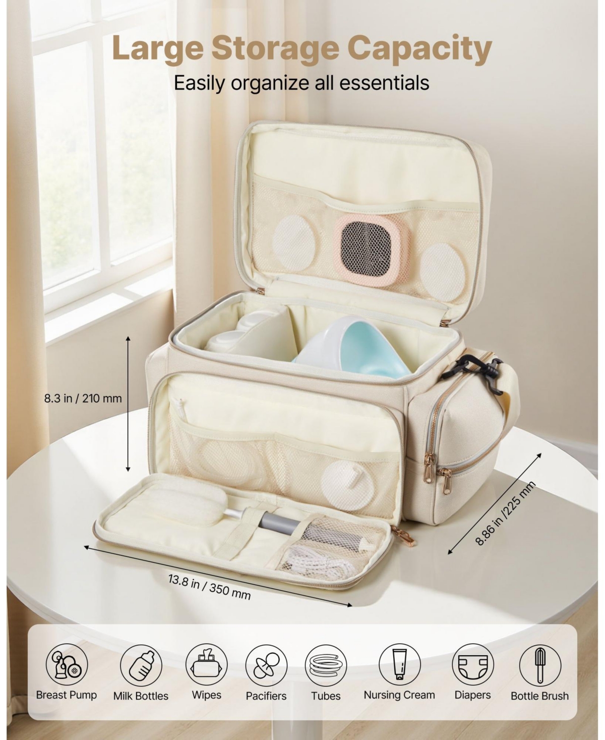 Mecale Breast Pump Bag with Waterproof Mat, Fits S1/S2, Pump Accessories & Breastmilk Storage, Portable Carrying Case for Travel, Beige