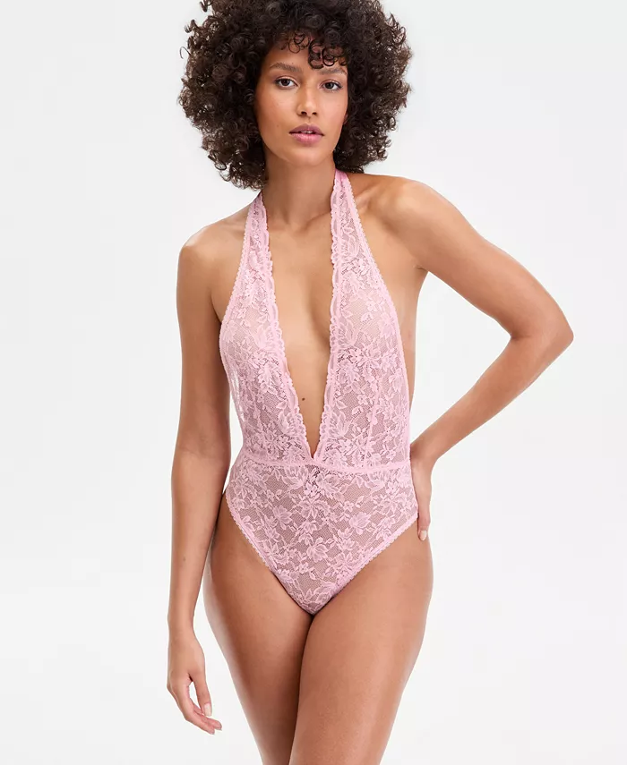Women's Lace Halter Plunge-Neck Bodysuit - thumbnail 4