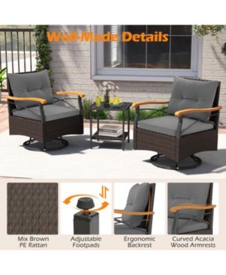 3-Piece Outdoor Swivel Chair Set with Glass Side Table