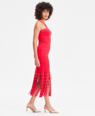 Women's Grommet Trim Sweater Tank & Midi Skirt