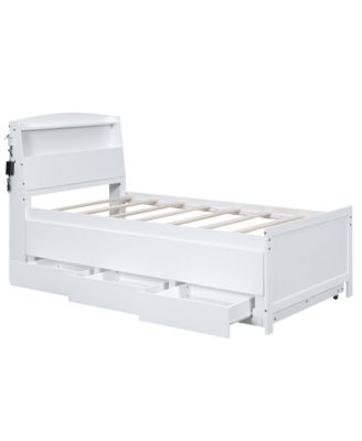 Twin Size Platform Bed with Storage LED Headboard, Twin Size Trundle and 3 Drawers