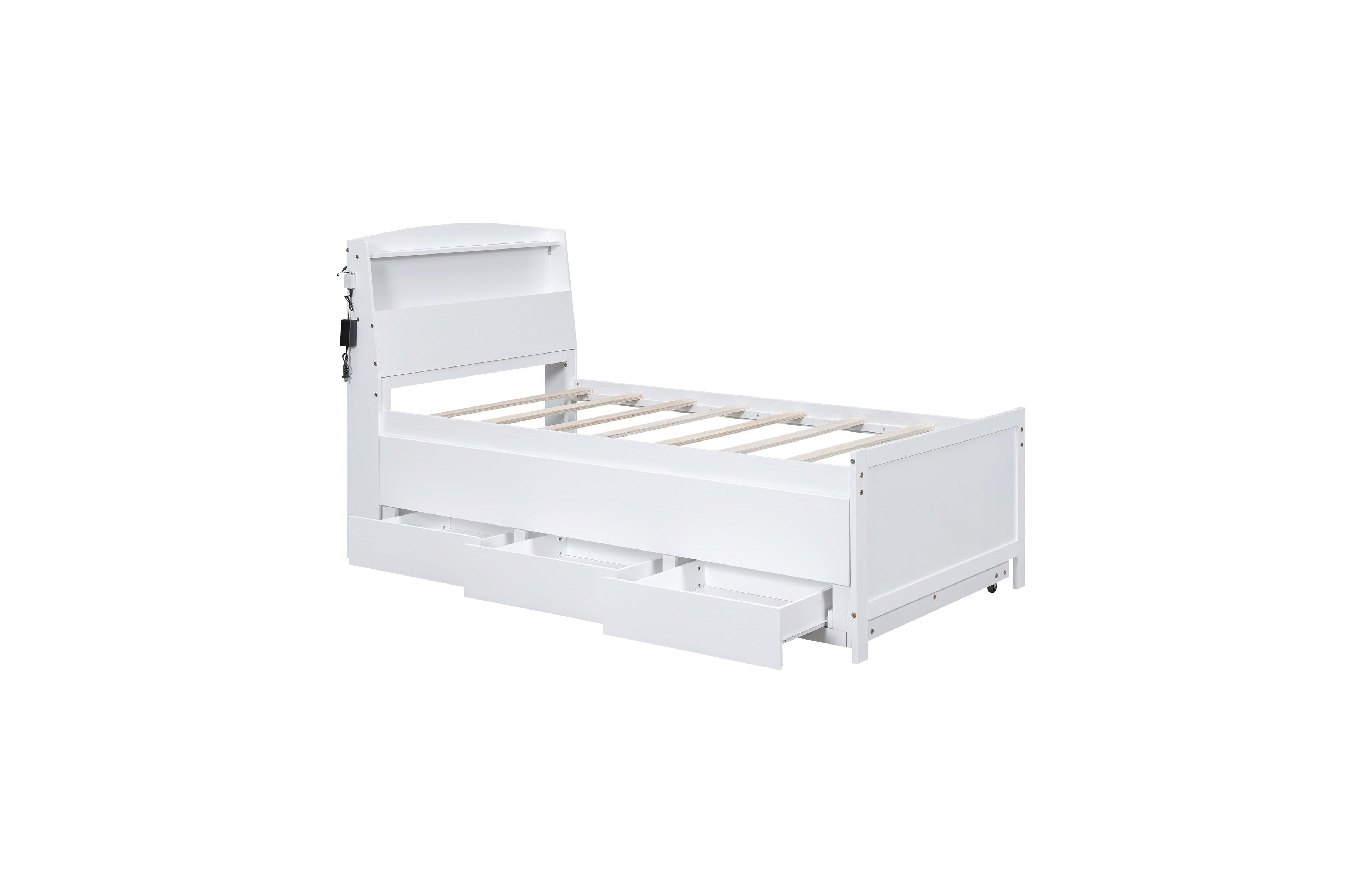 Boyel Living Twin Size Platform Bed with Storage Led Headboard, Twin Size Trundle and 3 Drawers