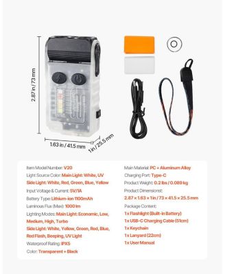 Rechargeable Mini Keychain LED Flashlight, 13 Lighting Modes, Clip, Magnetic Tail, 180° Rotating Head