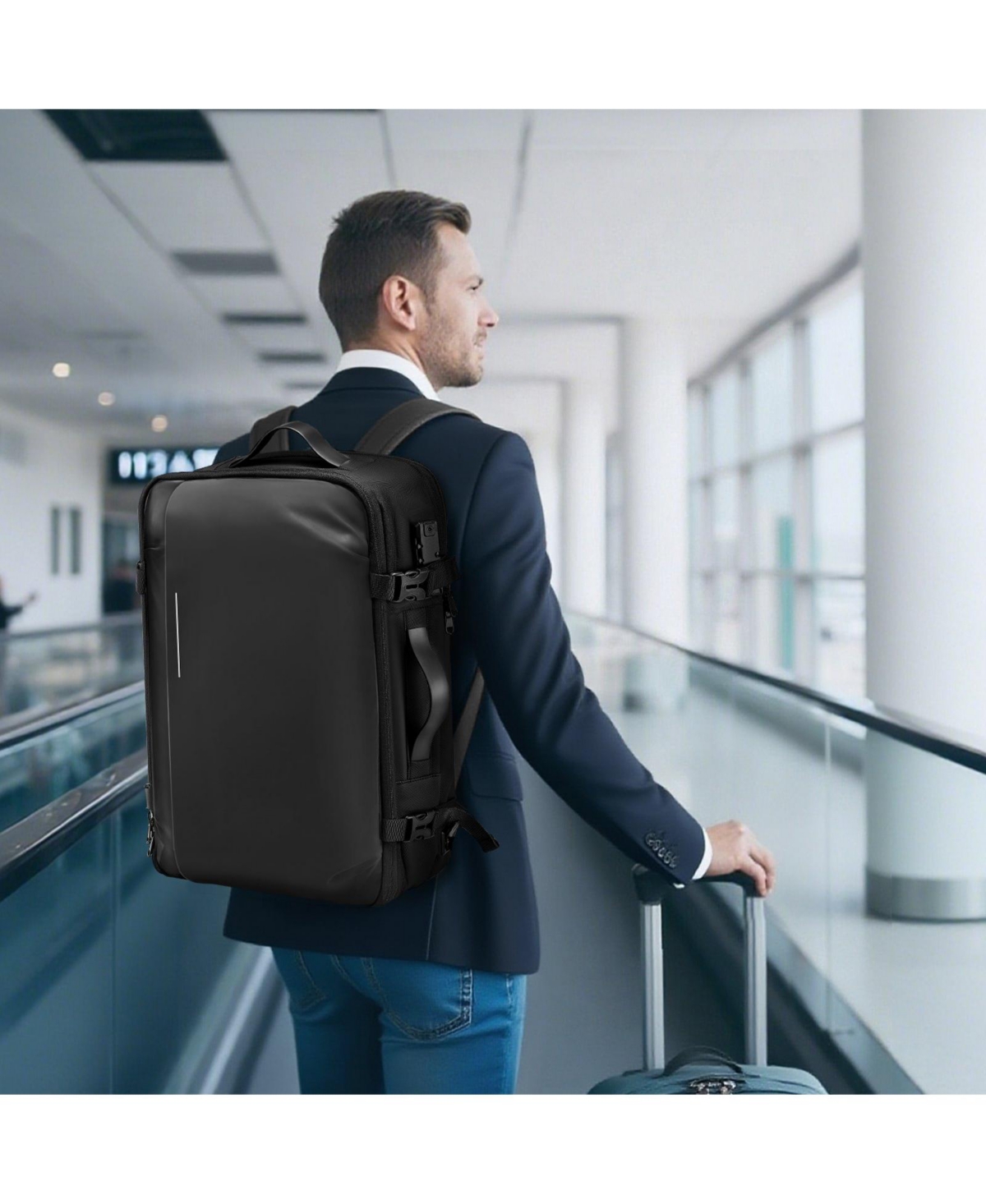 Mecale 65L Expandable Vacuum Seal Compression Travel Backpack with Pump, Tsa-Approved Lock, Water-Resistant Carry-On Luggage, Black