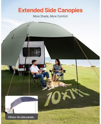 Vehicle Awning, 10' x 7' Shade Coverage Car Side Awning, PU2000mm UV50+ with Extended Side Canopies and Portable Storage Bag