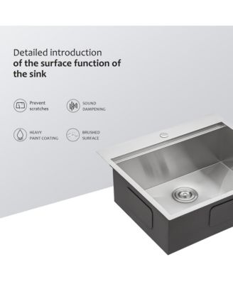 25"x22"x9" Stainless Steel Kitchen Sink Workstation, Single Bowl, 16 Gauge.