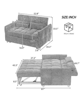 52.8'' USB Convertible Sleeper Sofa Bed with Adjustable Backrest