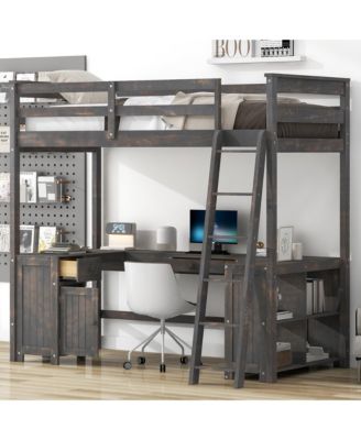 Size Loft Bed with U-shaped Desk, Drawers and Storage Shelves