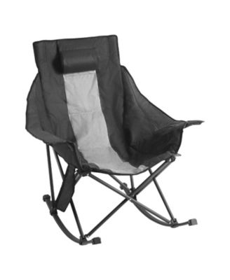 Heated Rocking Camping Chair, Large Padded Folding Rocker with 3 Heat Settings, Pocket & Cupholder, 225 lb Capacity