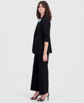 Women's Open-Front Ruched-Sleeve Jacket & High-Rise Wide-Leg Pants